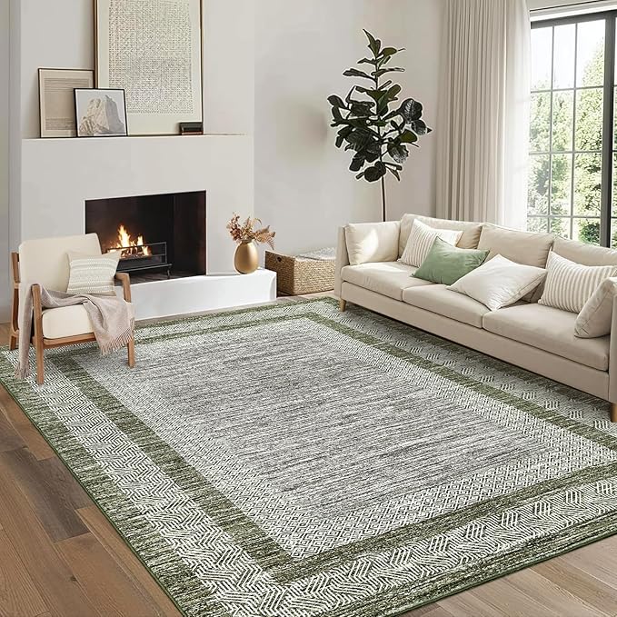 GarveeHome 8x10 Large Washable Area Rug Modern Bordered Rug Distressed by GarveeHome