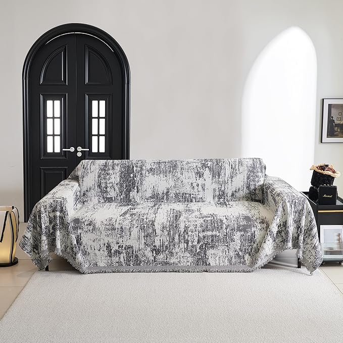 MYSKY HOME Sectional Couch Cover Deep Grey Abstract Geometric Sofa Covers by MYSKYHOME