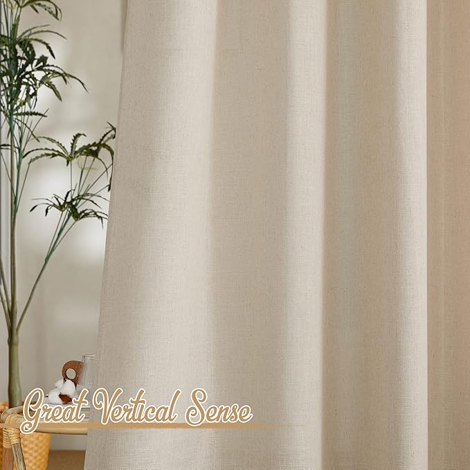NICETOWN Cream Beige Linen Curtains & Drapes 84 inches Long, Grommet Flax Linen - Image 5