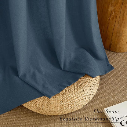 NICETOWN Semi Sheer Flax Linen Navy Blue Curtains 96 inches Long, Grommet Thick - Image 6