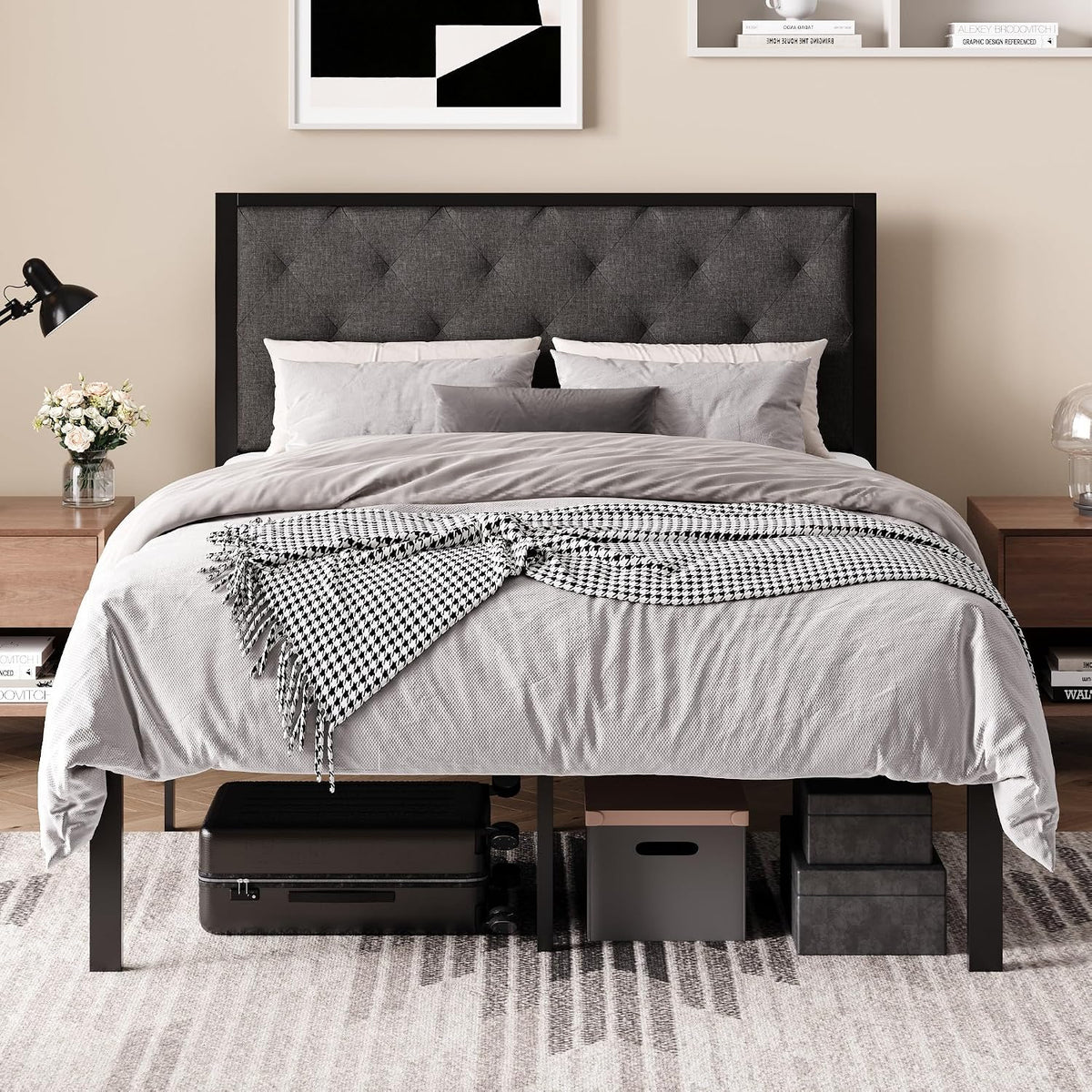 sha cerlin queen size metal bed frame and, main product view