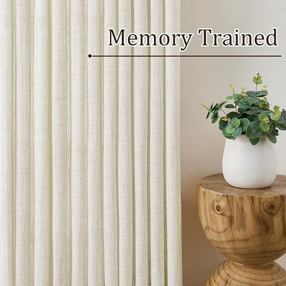 Natural Pinch Pleated Curtains 102 Inches Long Set of 2, Linen Drapes Back Tab - Image 3