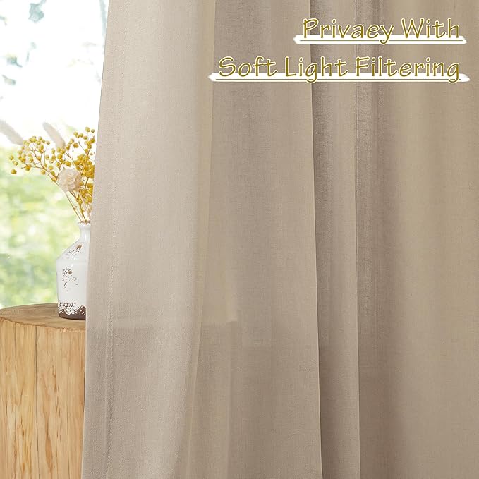 NICETOWN Thick Flax Linen Camel Curtains 108 inches Long, Pinch Pleated Linen - Image 8