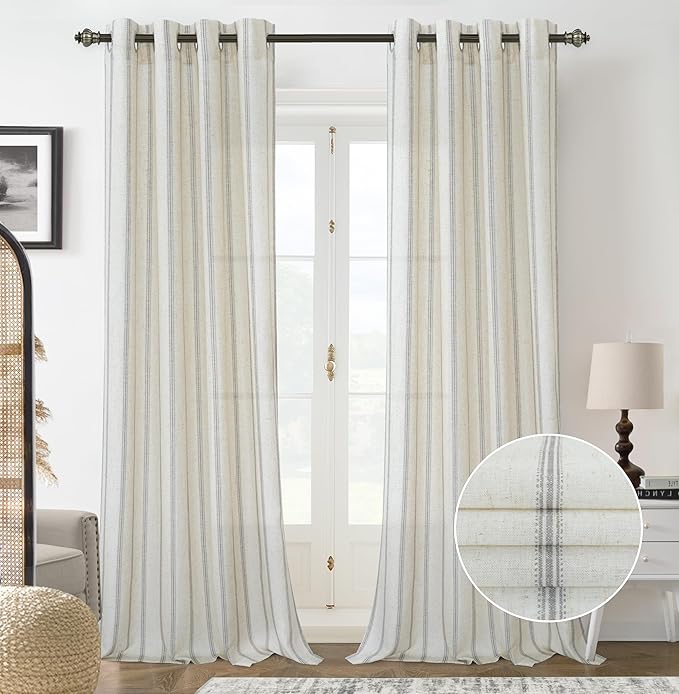 DriftAway Farmhouse Vertical Striped Linen Blend Textured Light Filtering Semi by DriftAway