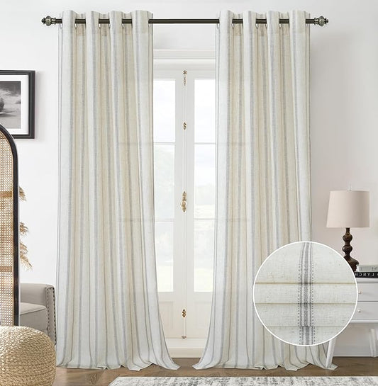 DriftAway Farmhouse Vertical Striped Linen Blend Textured Light Filtering Semi by DriftAway