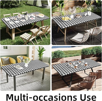Smiry Rectangle Picnic Table Cloth, Elastic Waterproof Fitted Vinyl Tablecloths - Image 6