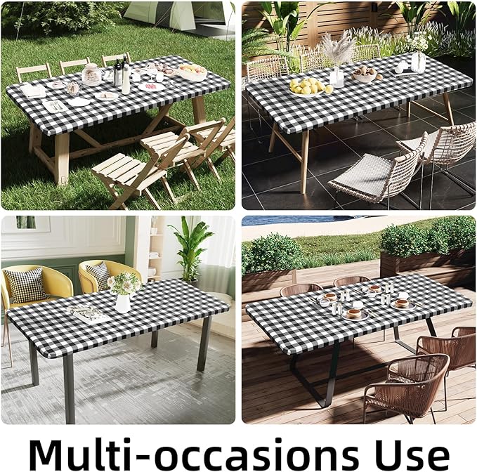 Smiry Rectangle Picnic Table Cloth, Elastic Waterproof Fitted Vinyl Tablecloths - Image 6