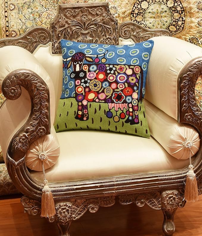Cow Pillow Cover Karla Gerard Animal Cow-Themed Throw Kids Room Pillowcase Blue - Image 2