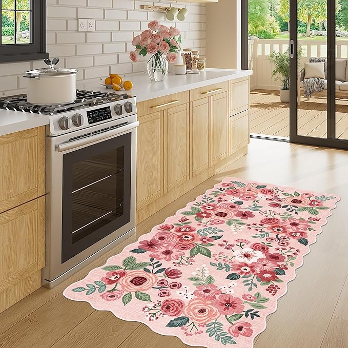 DUKINO 2x4 Washable Runner Rugs, Non Slip Floral Print Entryway Rug - Image 2
