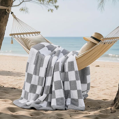 Joiedomi Throw Blanket for Couch, Light Grey Checkered Knitted Blankets Gifts - Image 4