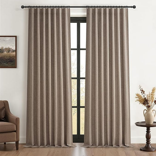 Dark Flax Extra Long Custom 102 Inch Curtains, 100% Blackout Curtains by QJMYDECO