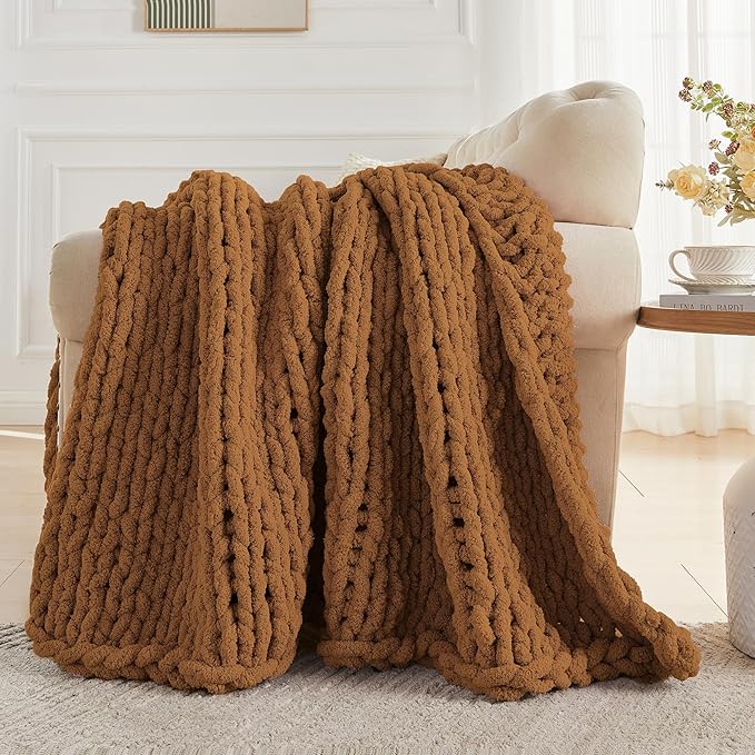 Carriediosa Chunky Knit Throw Blanket 50" X 60", 100% Hand Made Large Chenille - Image 5