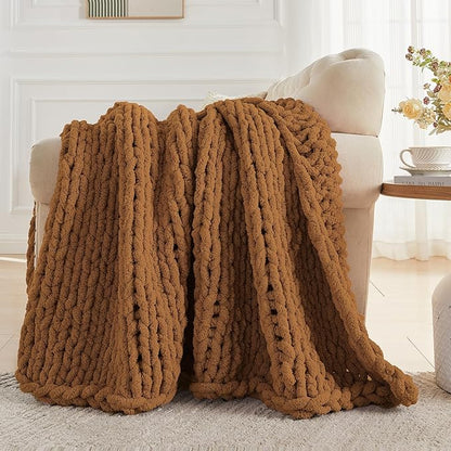 Carriediosa Chunky Knit Throw Blanket 50" X 60", 100% Hand Made Large Chenille - Image 5
