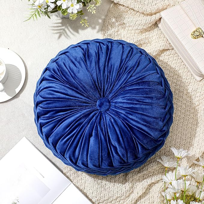 1 Pcs Round Throw Pillows Decorative Velvet Pleated Throw Pillows 15'' Diameter - Image 5