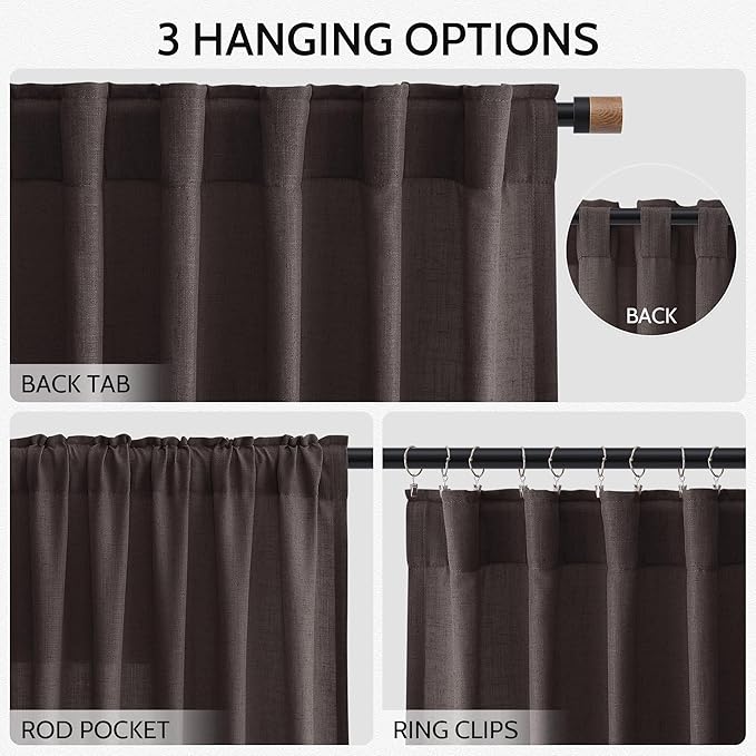Cocoa Coffee Linen Curtains 90 Inch Long 2 Panels Set - Image 3