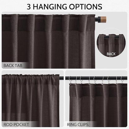 Cocoa Coffee Linen Curtains 90 Inch Long 2 Panels Set - Image 3
