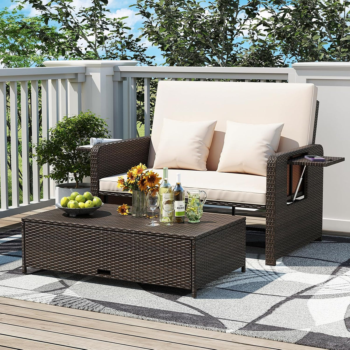 ldaily moccha outdoor daybed, wicker loveseat sofa set shown in use