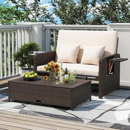 ldaily moccha outdoor daybed, wicker loveseat sofa set shown in use