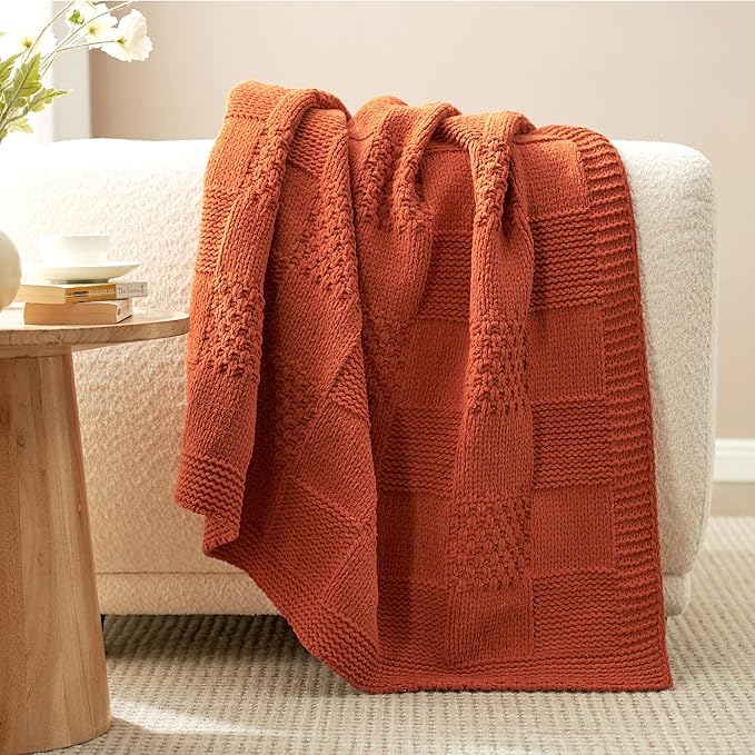 Amélie Home Checkered Chenille Knit Throw Blanket - Image 7