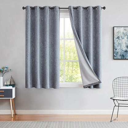 Indigo Solid Full Blackout Curtain Heavy Linen Texture Window Treatment - Image 2