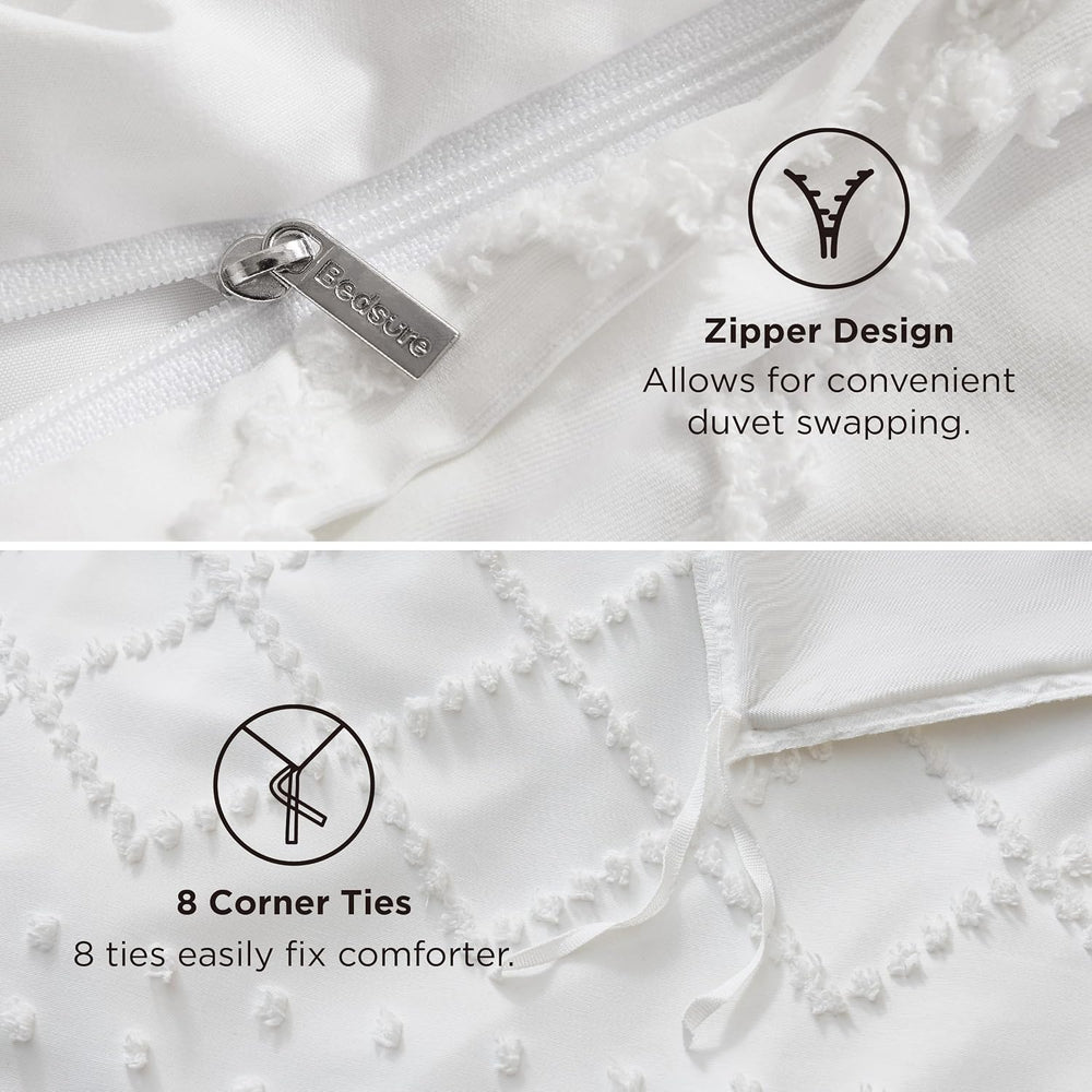 Bedsure White Boho Duvet Cover King, Soft Vintage Embroidery