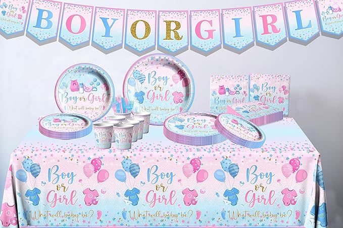Gender Reveal Tableware 142Pcs-Gender Reveal Decorations Blue and Pink Star - Image 6