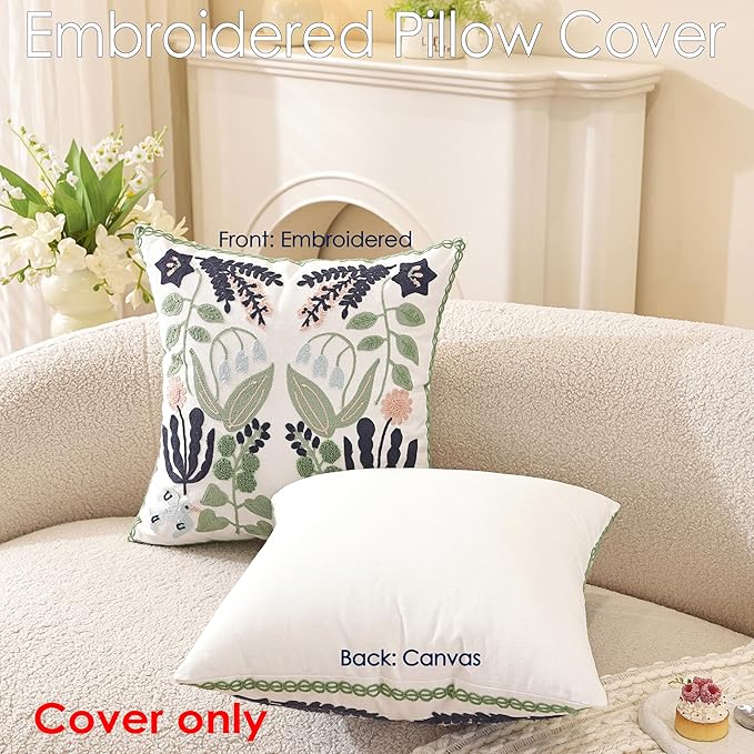 TAOSON Pack of 2, Cotton Canvas Cushion Covers, Spring Farmhouse Decor - Image 3