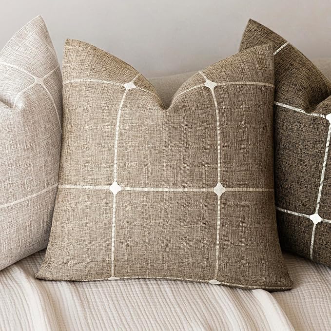 Foindtower Pack of 2 Decorative Faux Linen Jacquard Check Throw Pillow Covers - Image 4