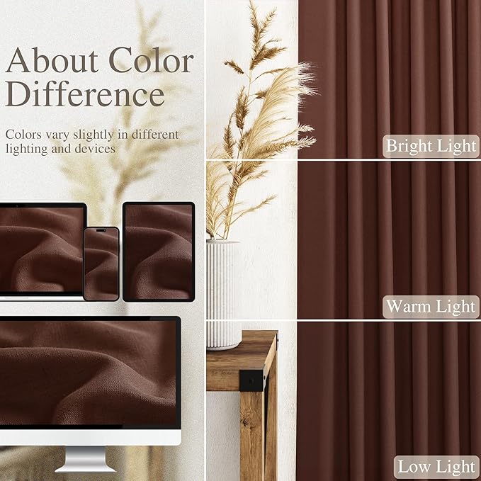 Rustic Brown Linen Curtains 63 Inches Long 2 Panel Sets - Image 3
