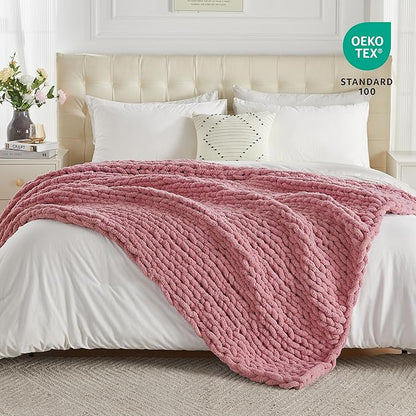 Carriediosa Chunky Knit Throw Blanket 50" X 60", 100% Hand Made Large Chenille - Image 4
