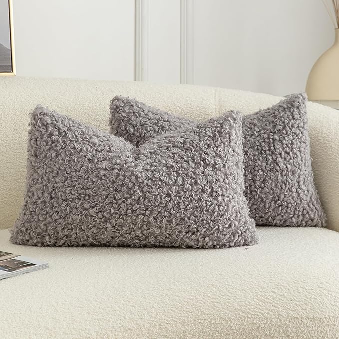Pack of 2 Curly Teddy Wool Faux Fur Throw Pillow Covers Fuzzy Accent Soft by Joyouth