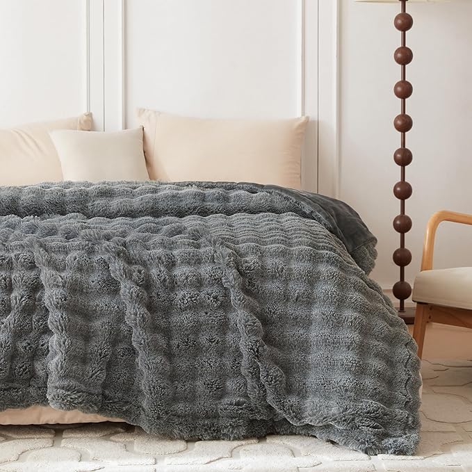 COOVA Faux Fur Throw Blanket for Couch, Cozy Soft and Fuzzy Plush Rabbit Fur - Image 4