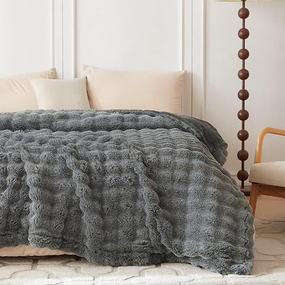 COOVA Faux Fur Throw Blanket for Couch, Cozy Soft and Fuzzy Plush Rabbit Fur - Image 3