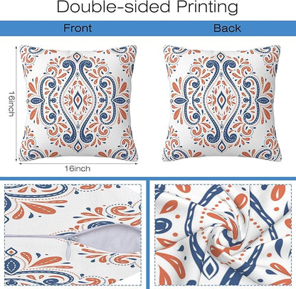 Throw Pillow Covers Blue and Orange Floral Pillow Covers 16x16 Inch Set of 2 - Image 2