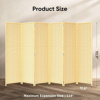 jostyle bamboo room divider, 6-panel folding privacy screen shown in use
