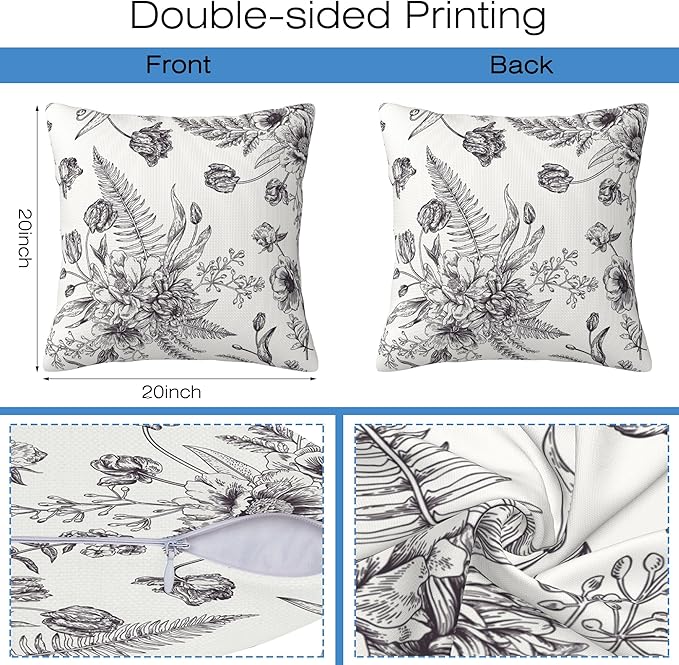 Throw Pillow Covers French Grey Botanical Pillow Covers 20x20 Inch Set of 2 - Image 2