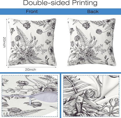 Throw Pillow Covers French Grey Botanical Pillow Covers 20x20 Inch Set of 2 - Image 2