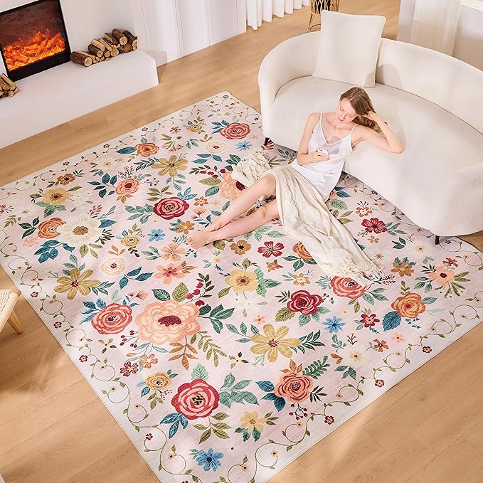 DUKINO 5x7 Area Rug, Floral Rugs - Image 3