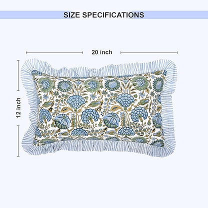Ridhi Asparagus Green 100% Cotton Block Print Ruffle Lumbar Sham Cover Handmade - Image 7