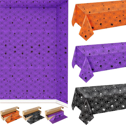 3 Rolls 100FT x 54IN Halloween Spiderweb Plastic Tablecloth with Cutter Box