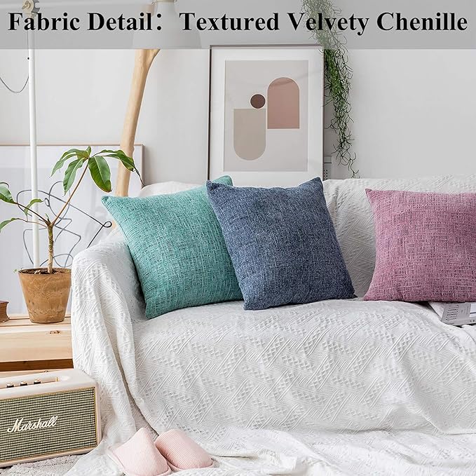 Home Brilliant Pillow Covers 18x18 Soft Striped Chenille Plush Cushion Cover - Image 2