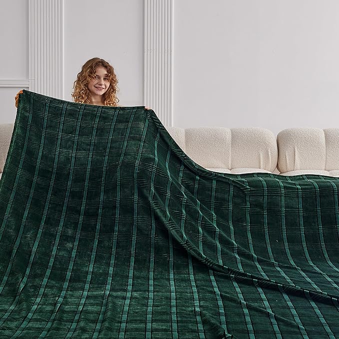 Oversized King Fleece Blanket 120x120 Inches, Seamless Soft Cozy 3D Jacquard by Korbliss