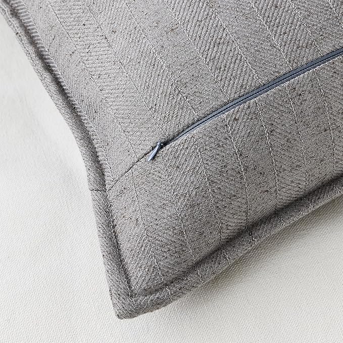 12x20 Linen Pillow Covers Grey Pack of 2 Farmhouse Boho Neutral Accents Striped - Image 3