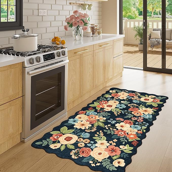 DUKINO 2x4 Washable Runner Rugs, Non Slip Floral Print Entryway Rug - Image 2