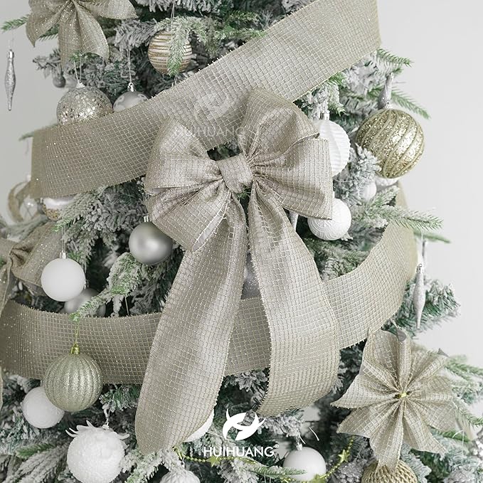 HUIHUANG Champagne Glitter Wired Ribbon 4 inch - Image 4