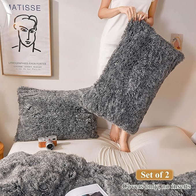 XeGe Faux Fur Throw Pillow Cases, Plush Shaggy Ultra Soft Pillow Covers - Image 2