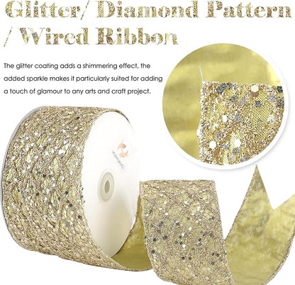 HUIHUANG Champagne Glitter Wired Ribbon - Image 2