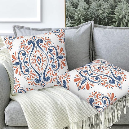 Throw Pillow Covers Blue and Orange Floral Pillow Covers 16x16 Inch Set of 2 - Image 5