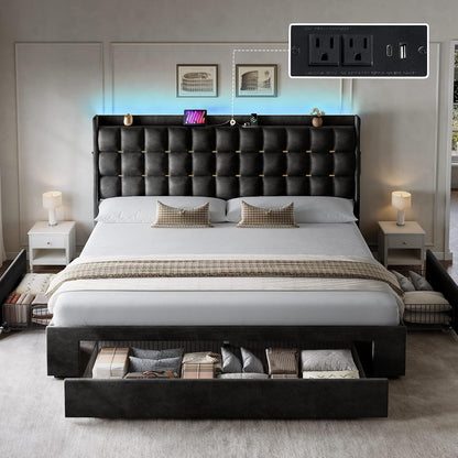 yitahome king size bed frame with 3 storage, front angle view