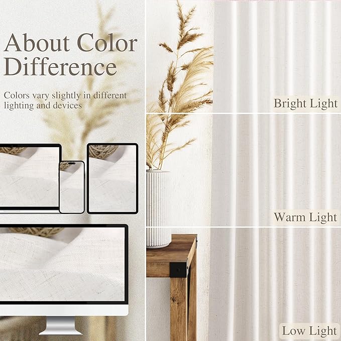 Ivory White Linen Back Tab Curtains 84 Inch Length - Image 5